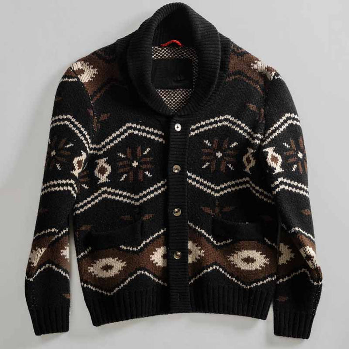 Men's Patterned Cardigan in Nordic Look with Shawl Collar and Patch Pockets Mune Fashion