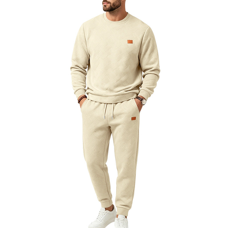 Men's leisure jogging suit made of textured fleece with round neckline and drawstring waistband Mune Fashion
