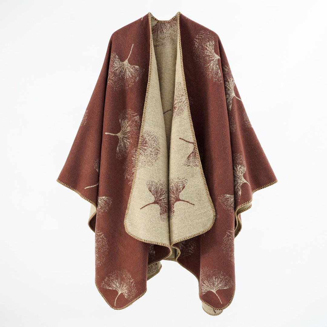Women's Reversible Wool-Mix Poncho with Dandelion Jacquard and Fine Overlock Edge