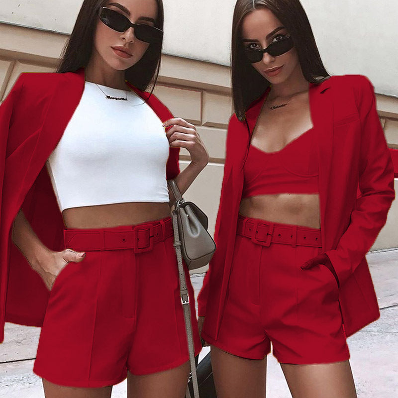 Women's Elegant Two-Piece Blazer-Shorts Set with Tailored Lapel Blazer and High-Waist Shorts Mune Fashion