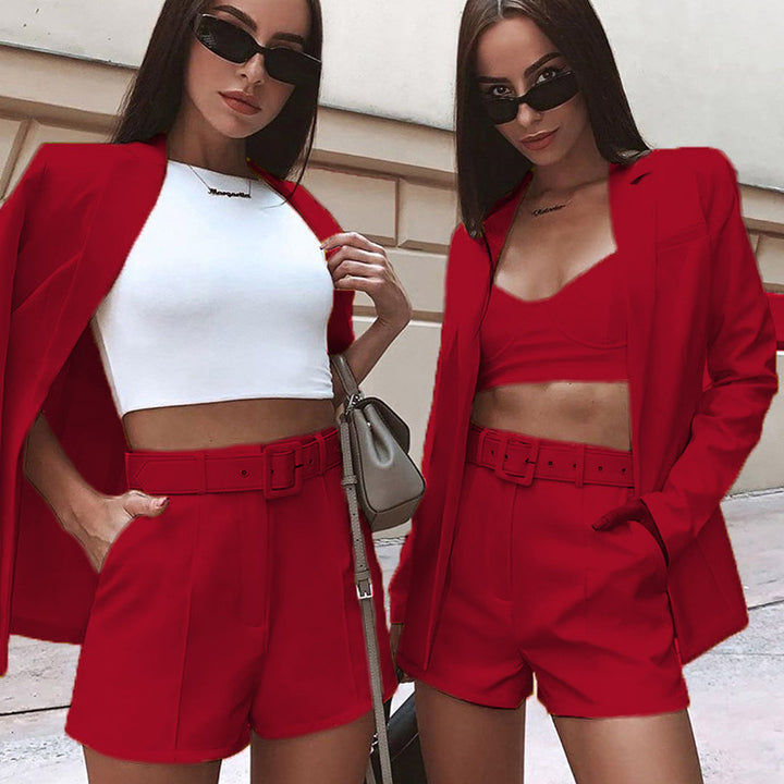 Women's Elegant Two-Piece Blazer-Shorts Set with Tailored Lapel Blazer and High-Waist Shorts Mune Fashion