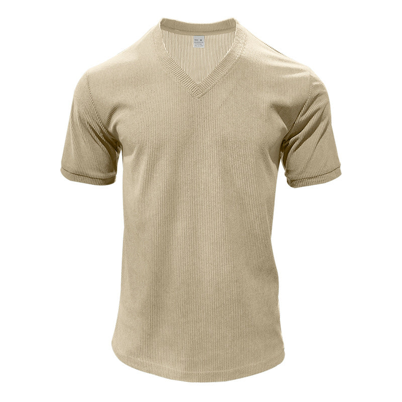Men's structured V-neck ribbed jersey shirt with short sleeves and a slim fit Mune Fashion