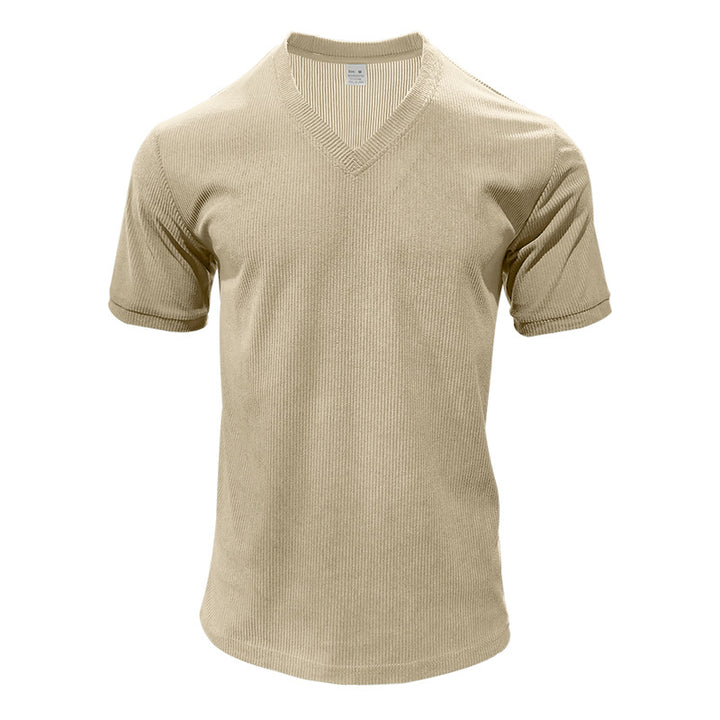 Men's structured V-neck ribbed jersey shirt with short sleeves and a slim fit Mune Fashion