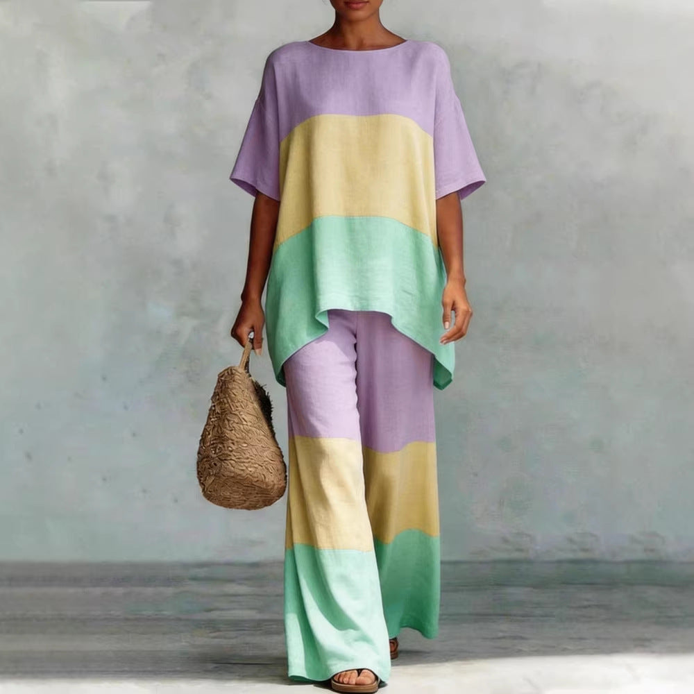 Women's Stylish and Casual Two-Piece Set with Geometric Design Mune Fashion