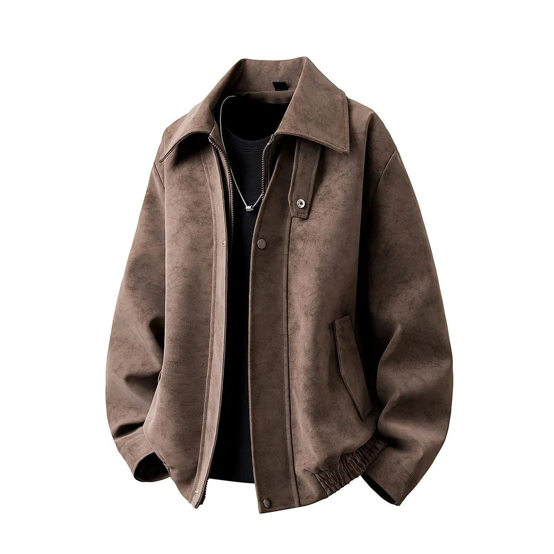Men's Boxy Transitional Jacket with Suede Look, Concealed Zipper & Variable Collar Mune Fashion