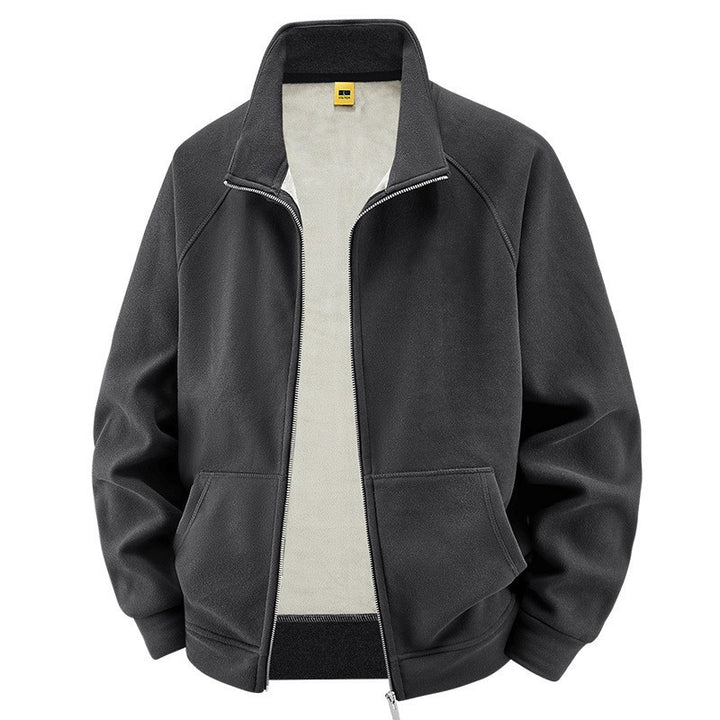 Men's Insulated Plush Lined Sweat Jacket with Stand-Up Collar and Concealed Inner Pockets Mune Fashion