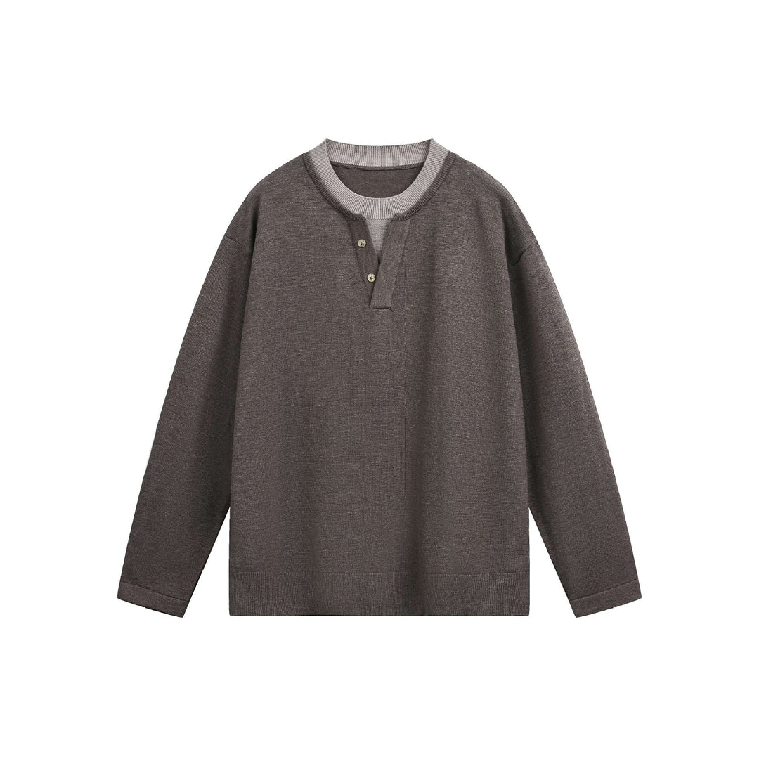 Unisex Casual Oversized Sweatshirt with Henley Placket and Ribbed Layer Collar Mune Fashion