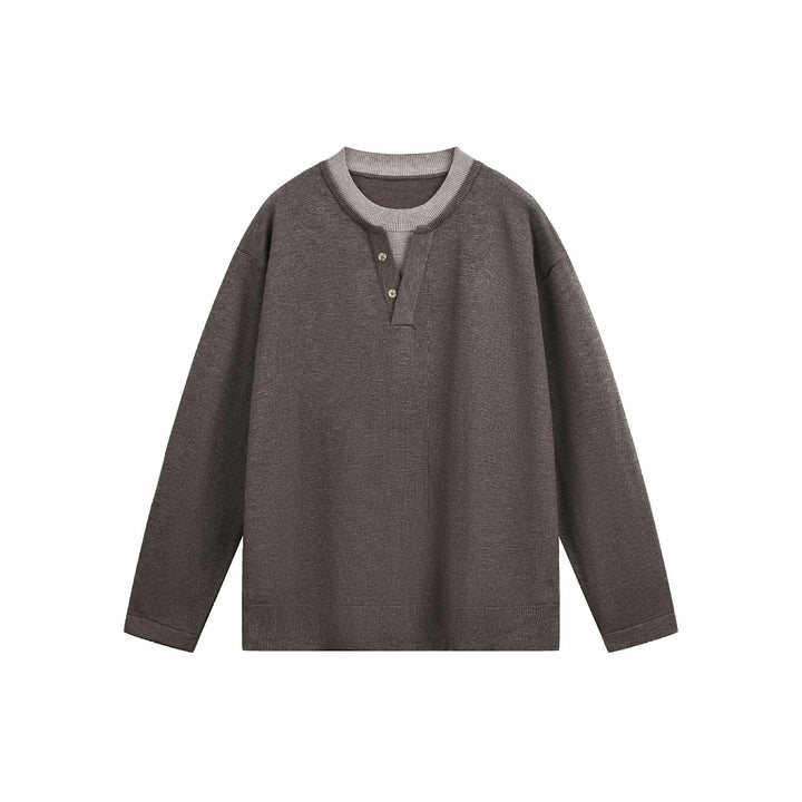 Unisex Casual Oversized Sweatshirt with Henley Placket and Ribbed Layer Collar Mune Fashion