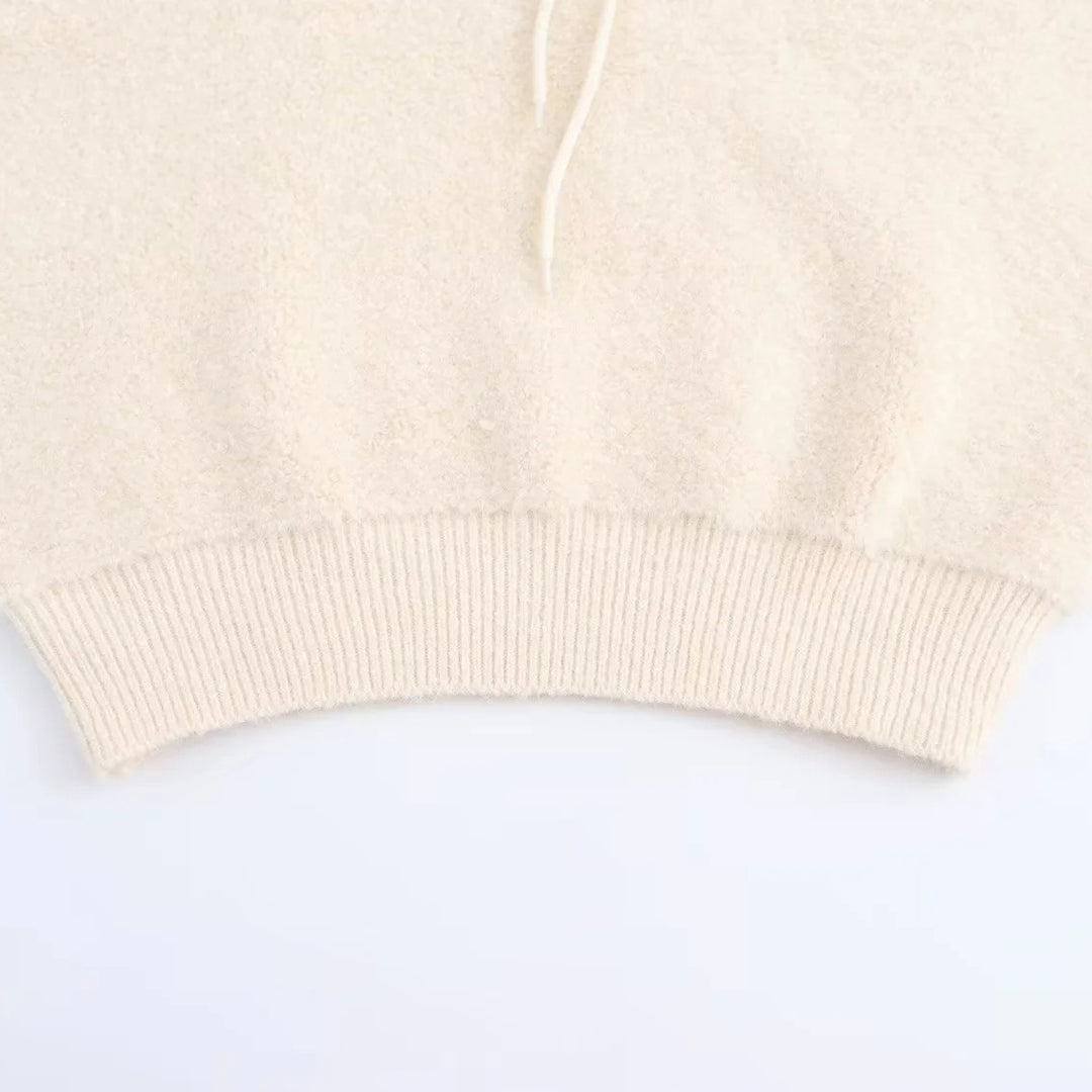 Women's sleeveless knitted vest with quilted hood and half zip Mune Fashion