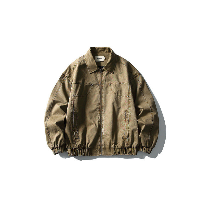 Unisex Short Boxy Denim Blouson Jacket with Zipper, Shirt Collar and Elastic Hem Mune Fashion