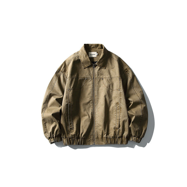 Unisex Short Boxy Denim Blouson Jacket with Zipper, Shirt Collar and Elastic Hem Mune Fashion