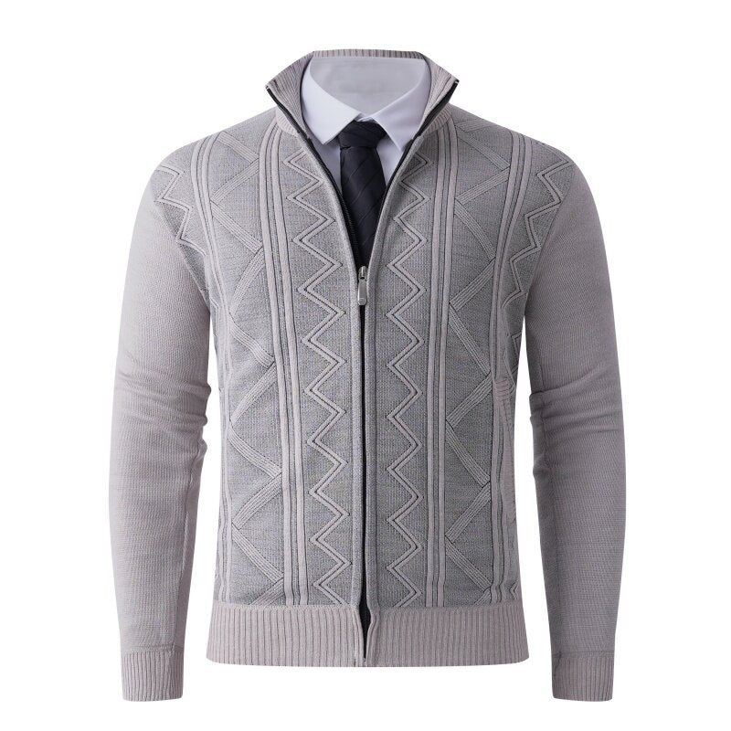 Men's knit zip jacket with stand-up collar and subtle diamond pattern Mune Fashion