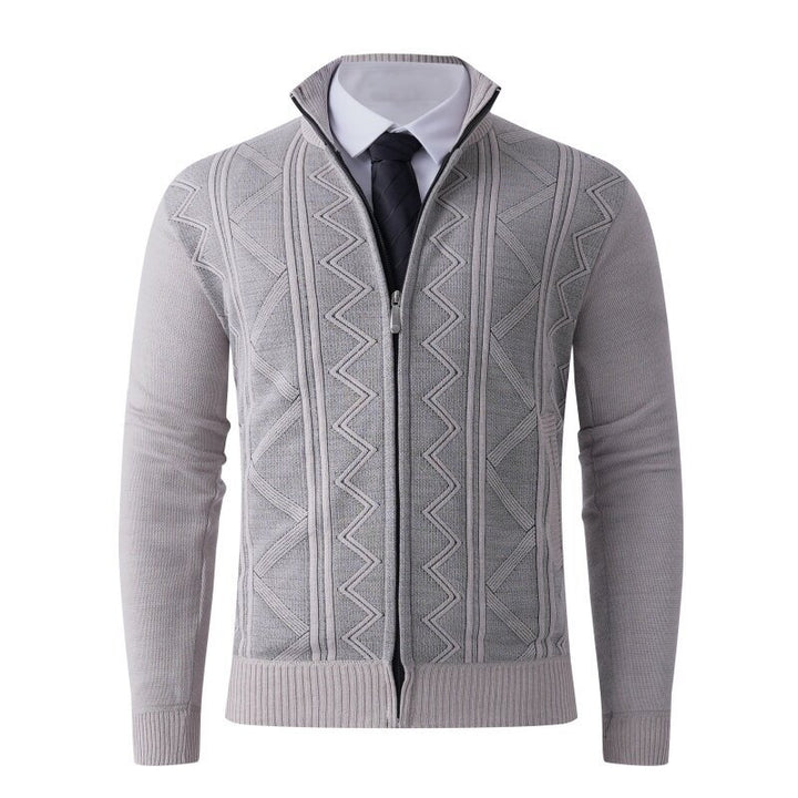 Men's knit zip jacket with stand-up collar and subtle diamond pattern Mune Fashion