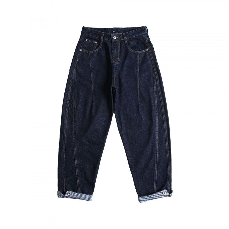 Ladies Cropped Baggy Jeans with High Waist, Pleats and Cuffed Hem Mune Fashion