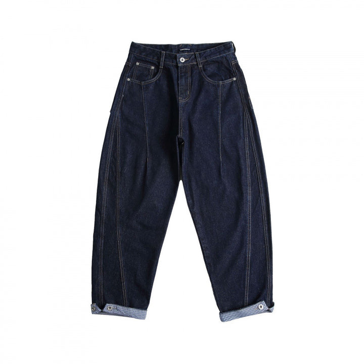 Ladies Cropped Baggy Jeans with High Waist, Pleats and Cuffed Hem Mune Fashion