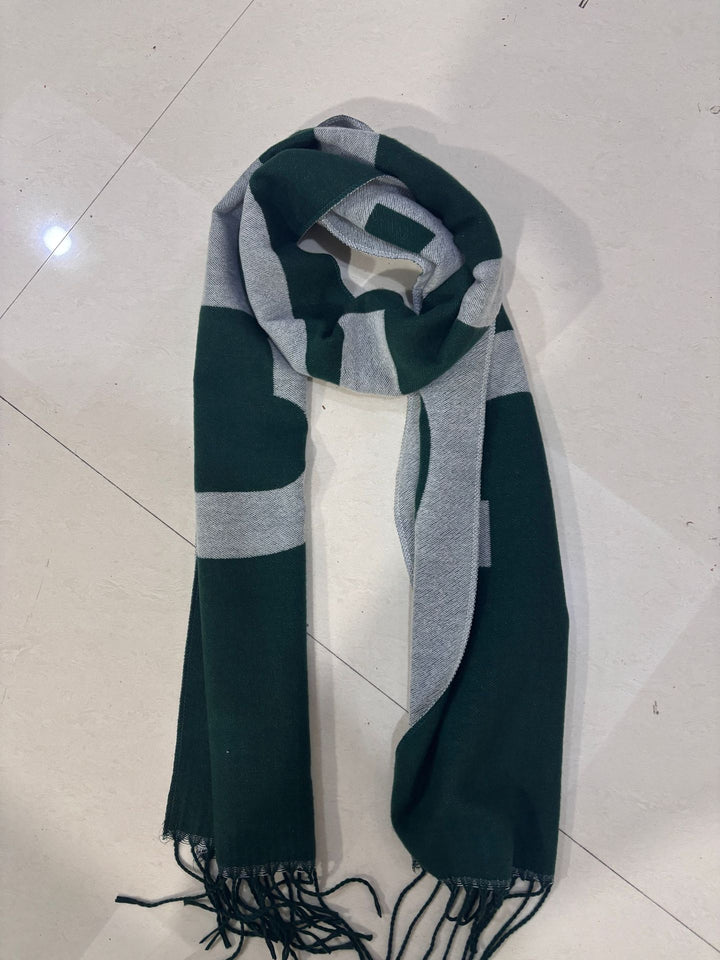 Women Oversize Knit Scarf with Block Stripes and Fringes Mune Fashion