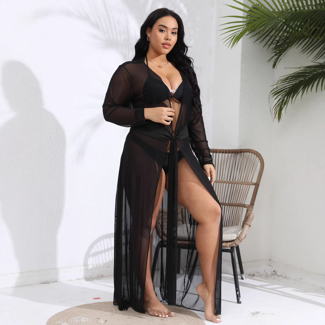 Women's transparent beach cover-up with playful waist belt Mune Fashion