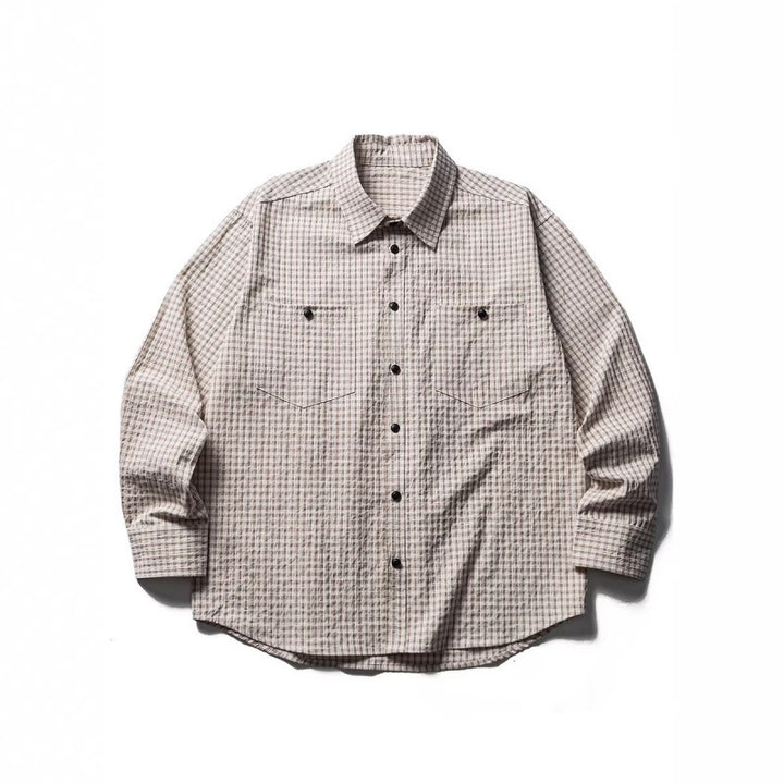 Men's Oversize Check Shirt made of textured cotton blend with chest pockets Mune Fashion