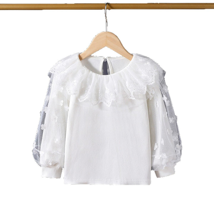 Ladies blouse with romantic tulle collar and floral embroidery Mune Fashion