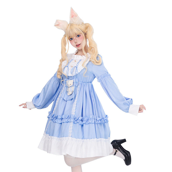 Women's Playful Costume Dress with Ruffles and Teddy Bear Motif Mune Fashion