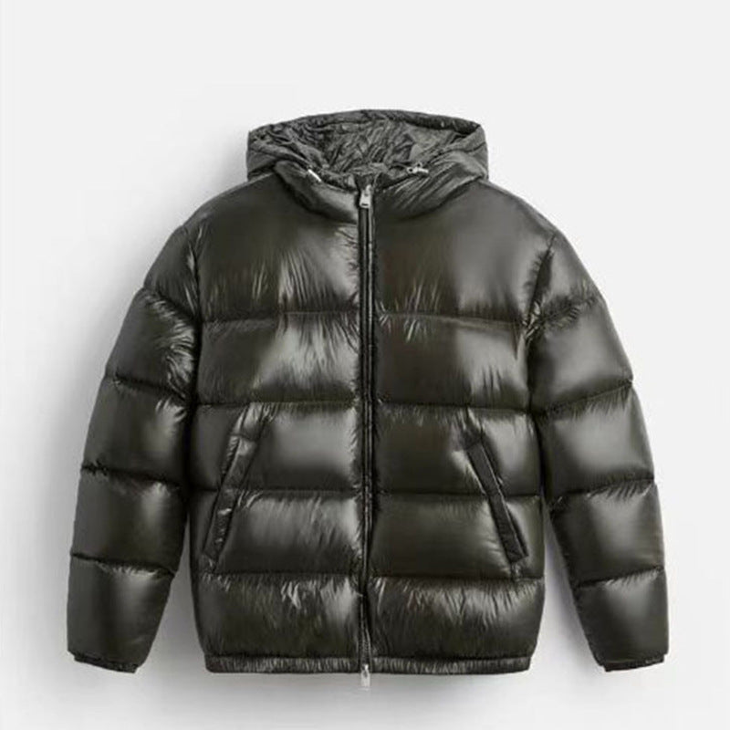 Women's Quilted Padded Hooded Jacket with High-Gloss Surface, Two-Way Zipper and Kangaroo Pockets Mune Fashion