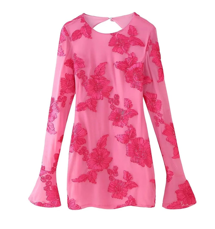 Women 300+ Chiffon blouse with floral 3D embroidery, keyhole back and flared cuffs Mune Fashion