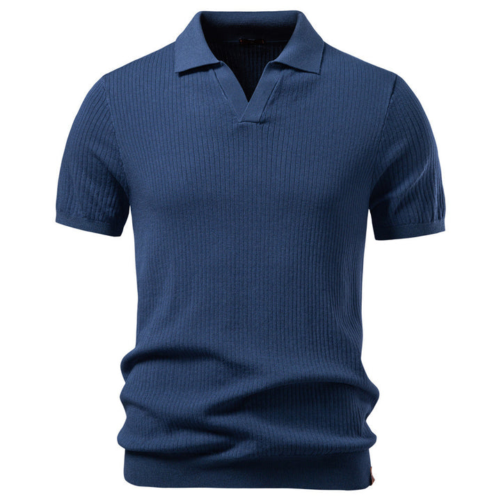 Men's fine ribbed short-sleeve polo shirt with open Kent collar Mune Fashion