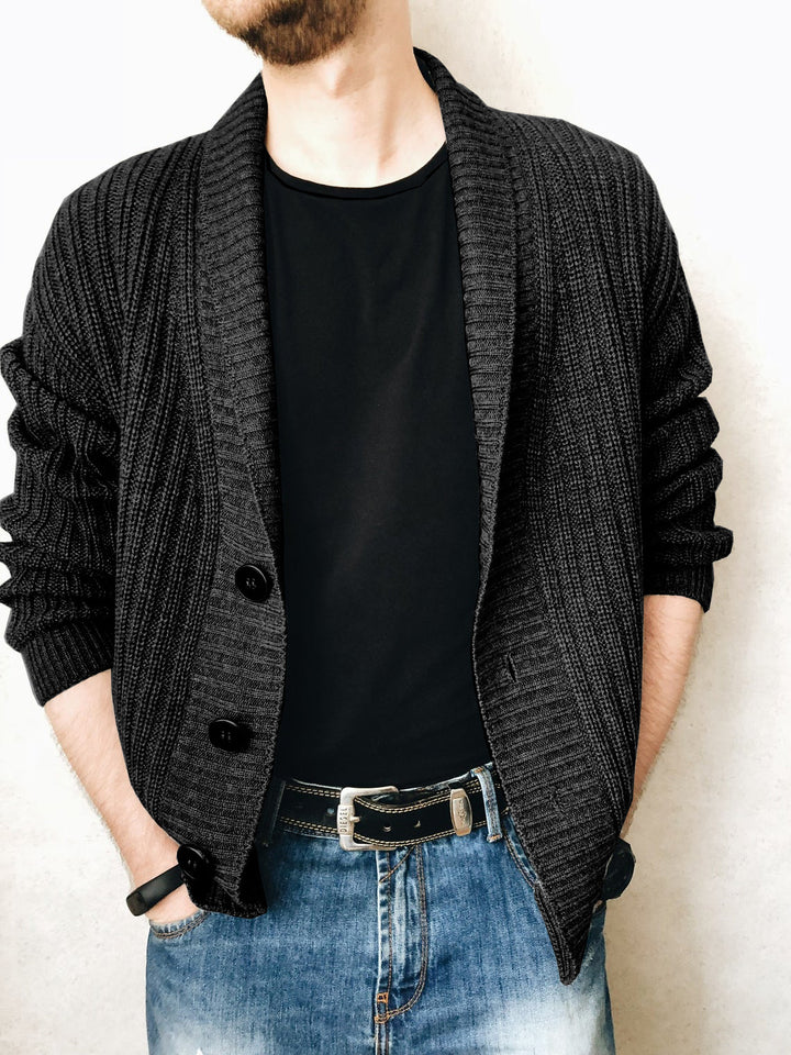 Men's knitted cardigan with shawl collar and button placket Mune Fashion