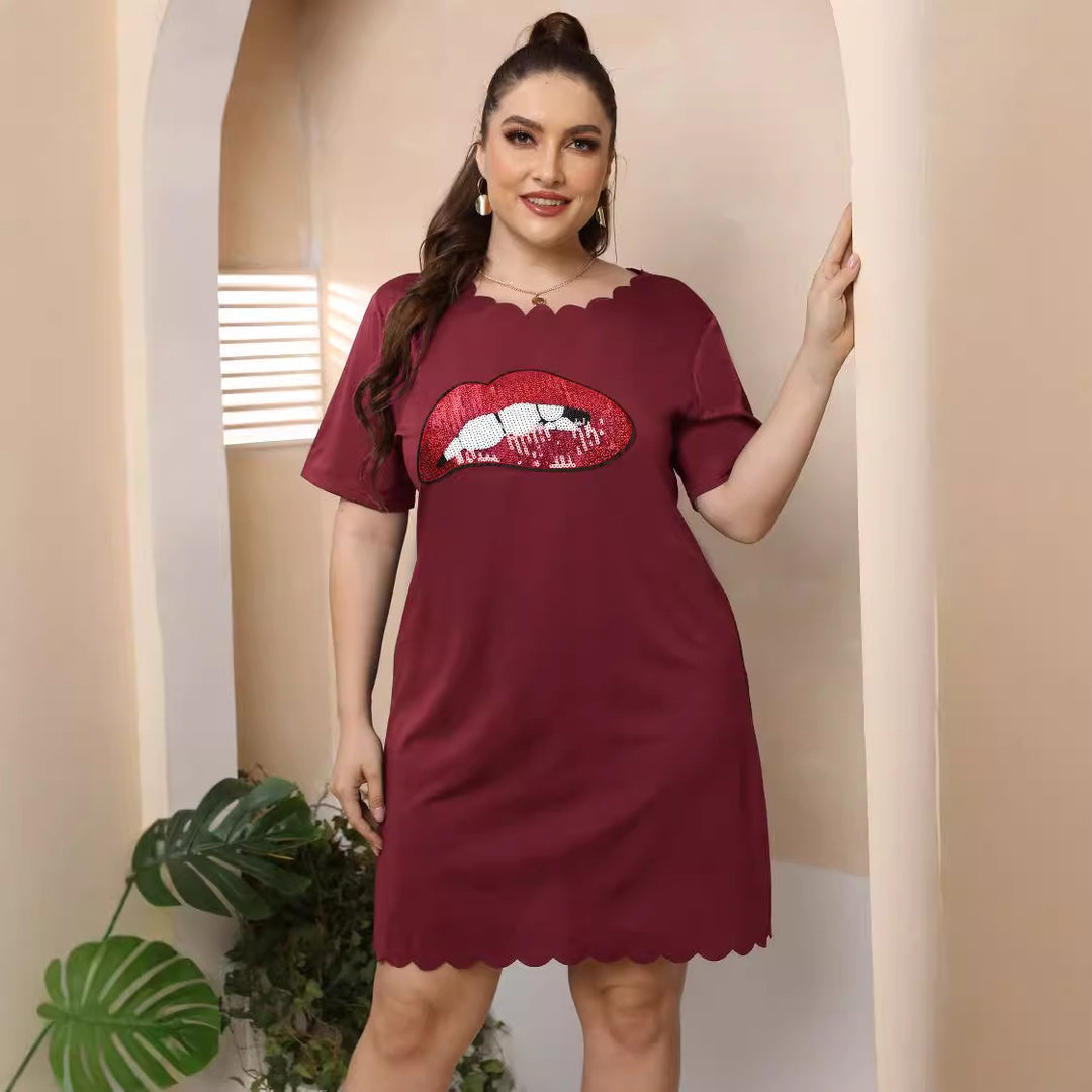 Women's casual leisure dress with playful lip motif Mune Fashion