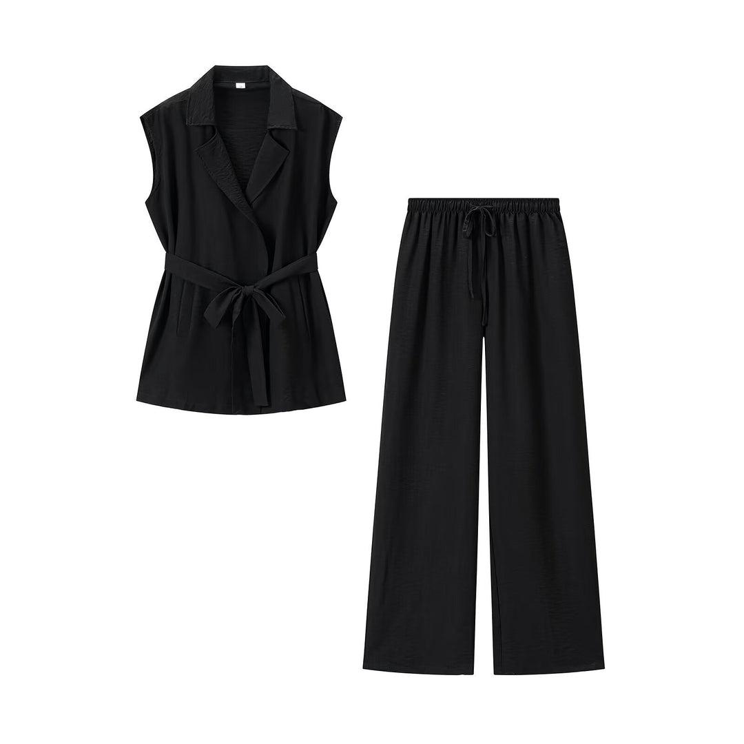Women Two-Piece Lightweight Lounge Set with Sleeveless Vest and Wide Palazzo Pants Mune Fashion