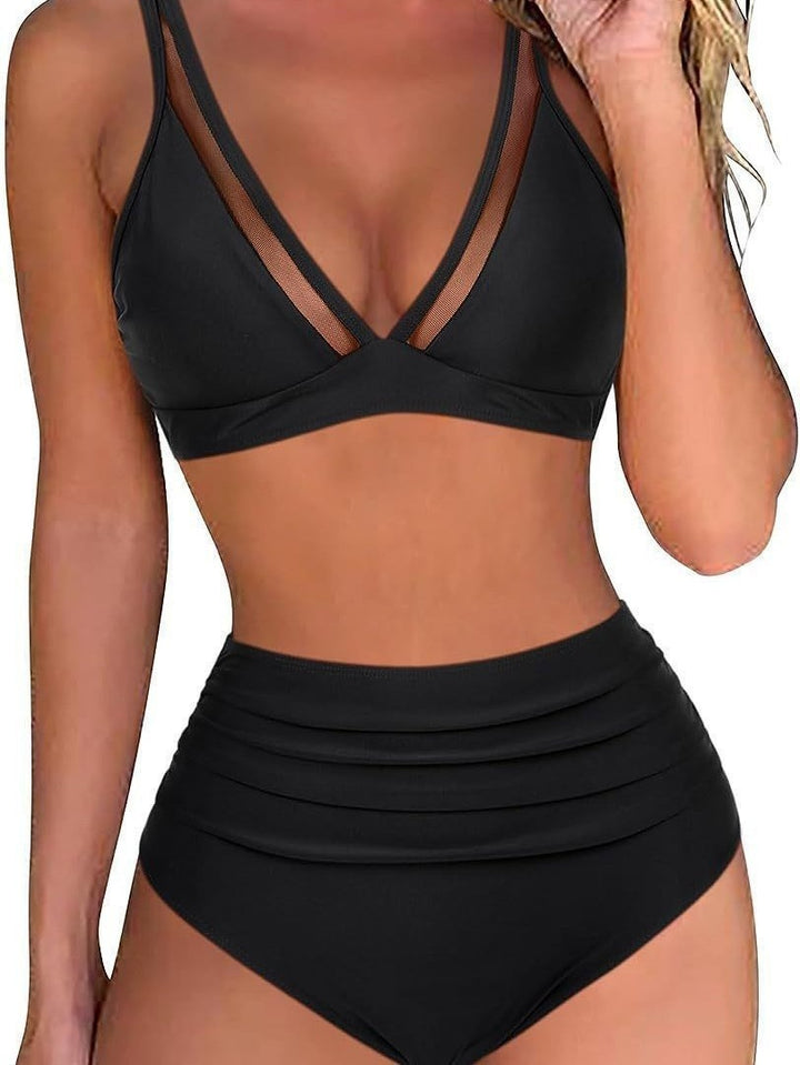 Women High-waisted Bikini Set with Leopard Pattern and Transparent Inserts Mune Fashion