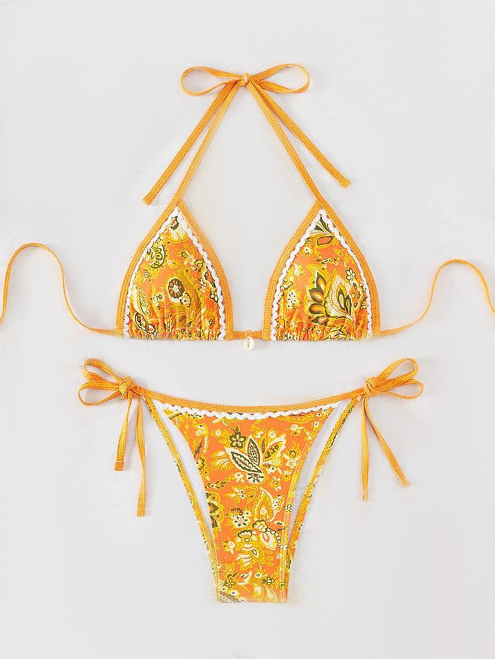 Women's triangle bikini set with adjustable tie straps and floral design Mune Fashion