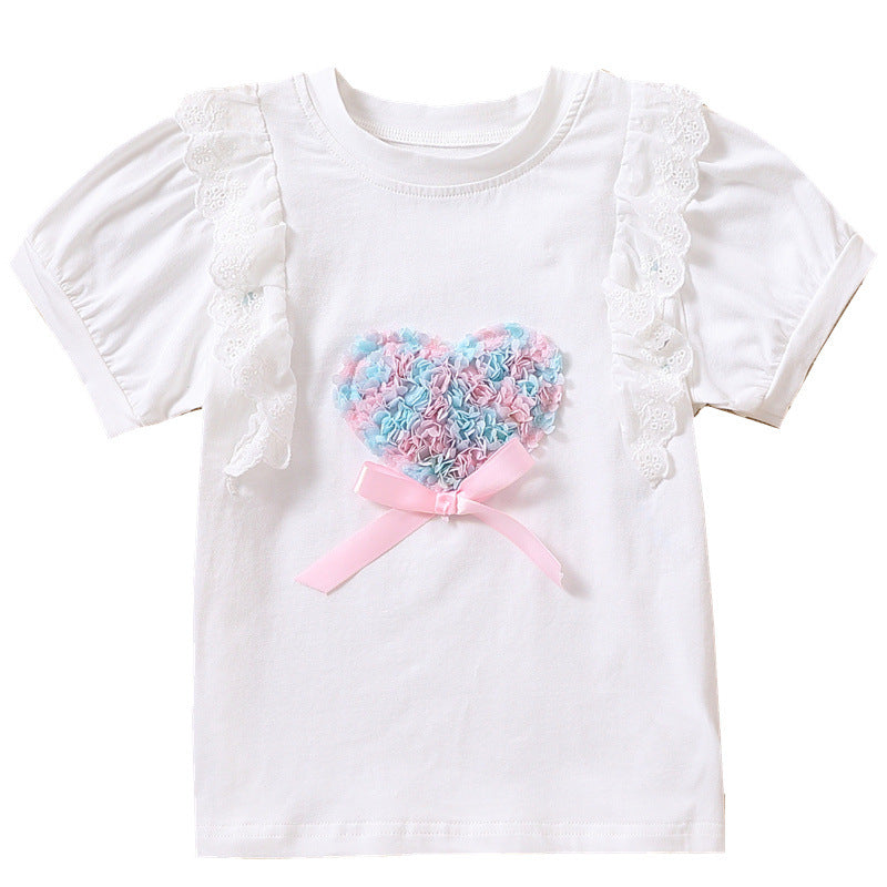 Girl's T-Shirt with Ruffle Details and Heart Motif Mune Fashion