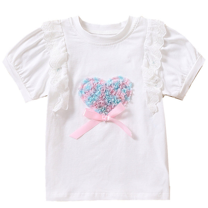 Girl's T-Shirt with Ruffle Details and Heart Motif Mune Fashion