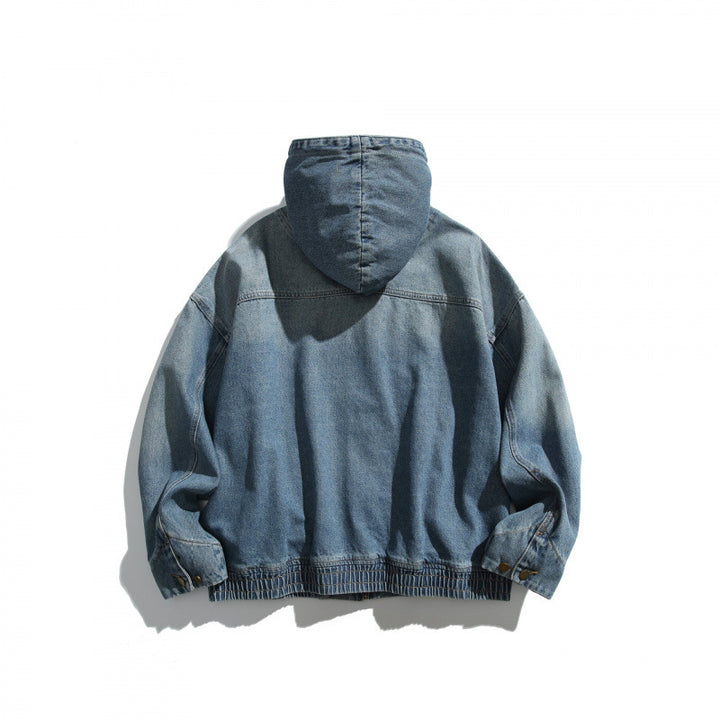 Unisex Oversized Jeans Jacket with Hood, Elastic Hem and Kangaroo Pockets Mune Fashion