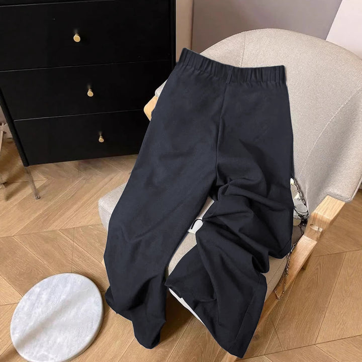 Women's High-Waisted Pleated Trousers with Wide Palazzo Leg Mune Fashion