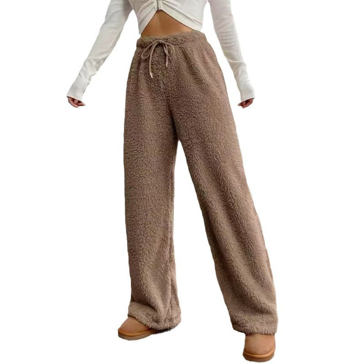 Women's high-waisted teddy fleece lounge pants with wide leg, drawstring, and side pockets Mune Fashion