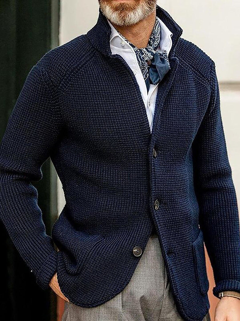 Men's cardigan with stand-up collar and textured knit Mune Fashion