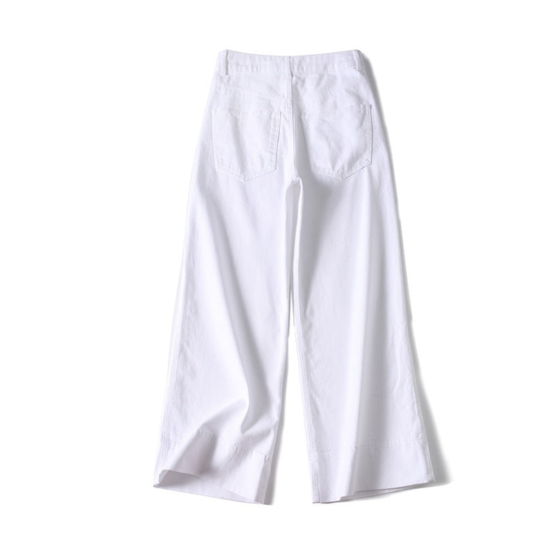 Women's wide high-waisted palazzo pants made of cotton blend with folded hem Mune Fashion