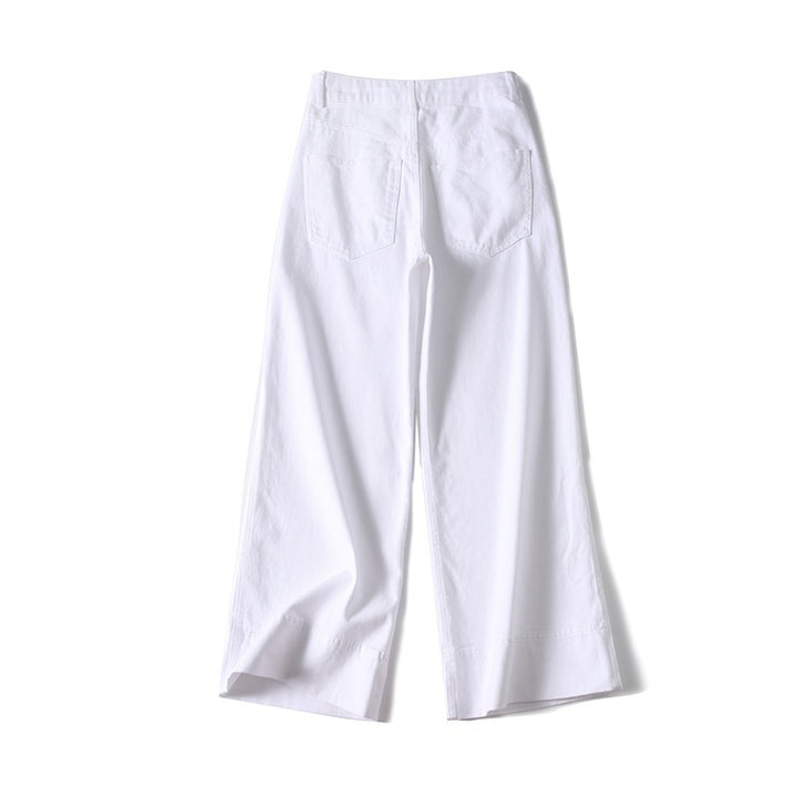 Women's wide high-waisted palazzo pants made of cotton blend with folded hem Mune Fashion