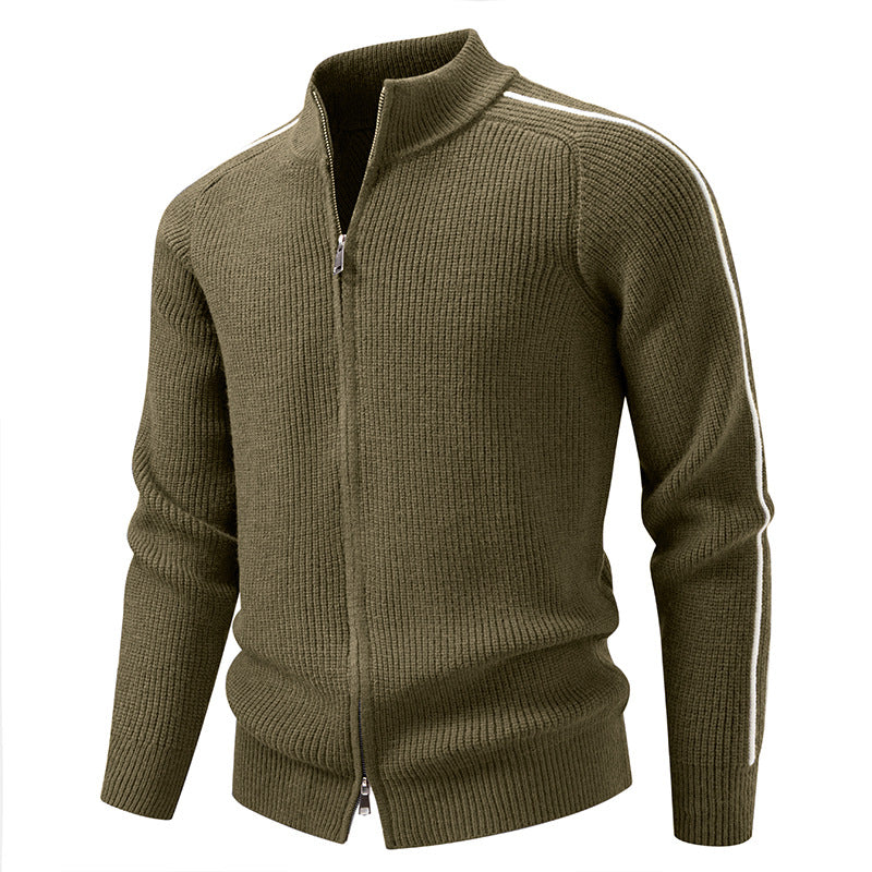 Men's zip-up cardigan with stand-up collar, structured ribbed look and contrasting stripes Mune Fashion