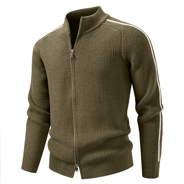 Men's zip-up cardigan with stand-up collar, structured ribbed look and contrasting stripes Mune Fashion