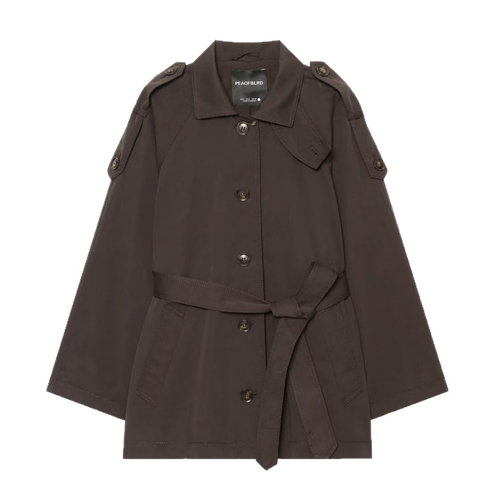 Ladies Short Cape Trench with Belt and Epaulettes Mune Fashion
