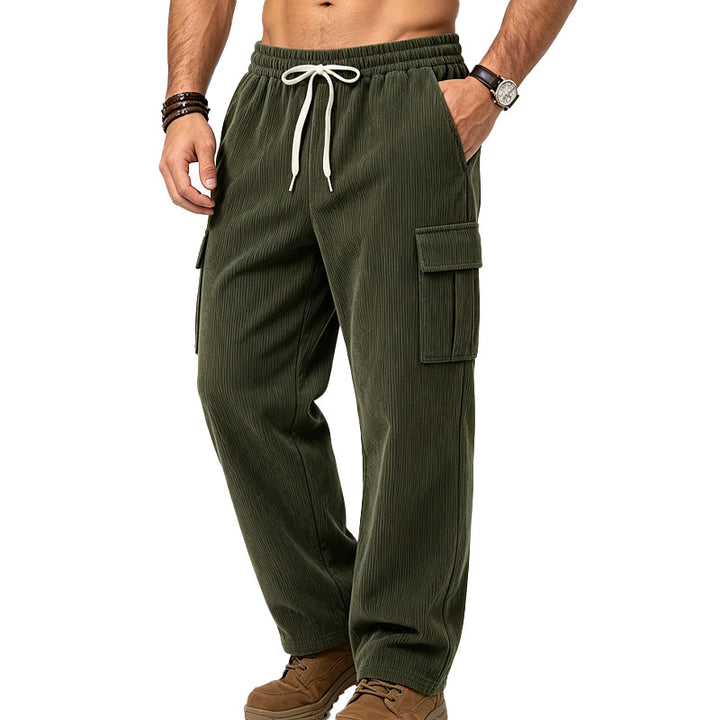 Men's Casual Corduroy Cargo Pants with Elastic Waistband and Drawstring Mune Fashion