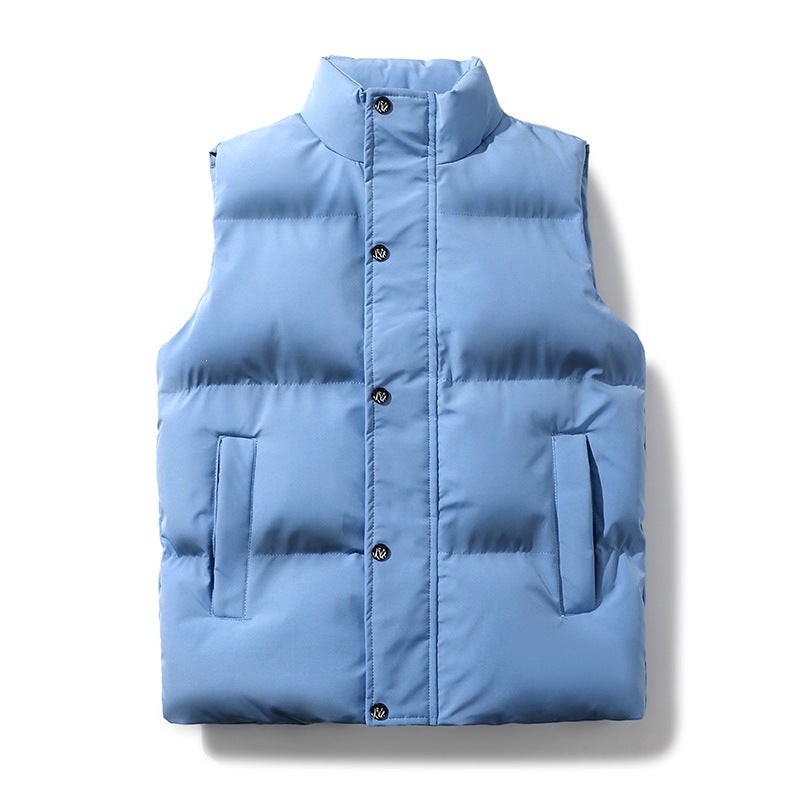 Men's Padded Quilted Vest with Stand Collar and Concealed Snap Placket Mune Fashion