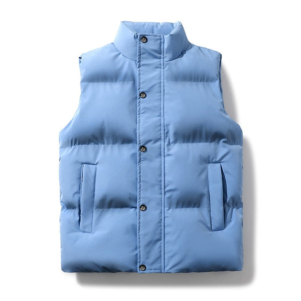 Men's Padded Quilted Vest with Stand Collar and Concealed Snap Placket Mune Fashion