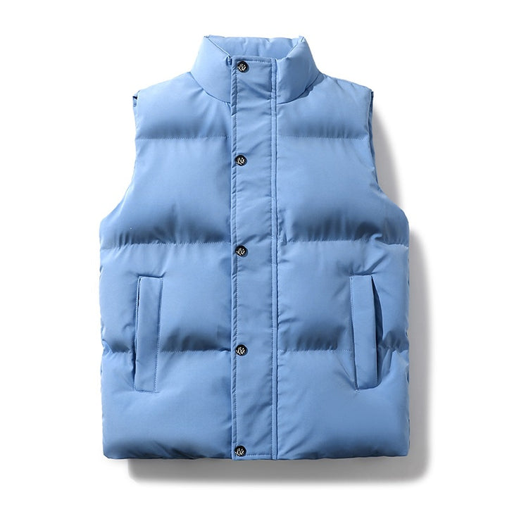 Men's Padded Quilted Vest with Stand Collar and Concealed Snap Placket Mune Fashion