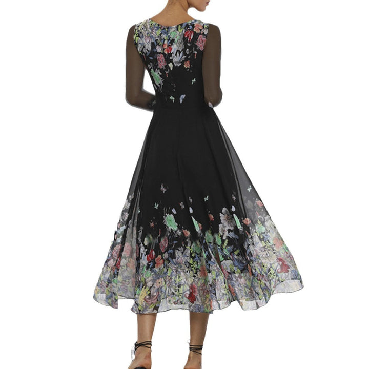 Women's Elegant Floral Maxi Dress with Sheer Sleeves and Flowing Cut Mune