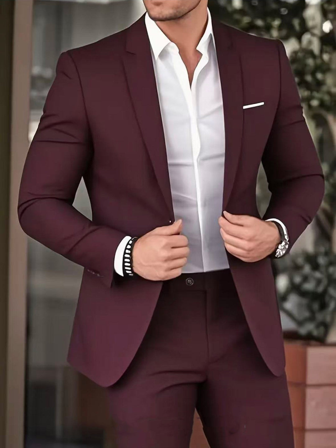 Men's slim Modern-Fit suit with narrow lapels and body-hugging silhouette Mune Fashion