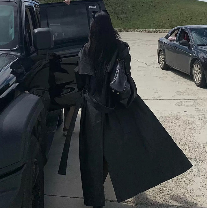 Ladies Elegant Cotton Blend Trench Coat with Asymmetrical Shoulder Flap and Tie Belt Mune Fashion